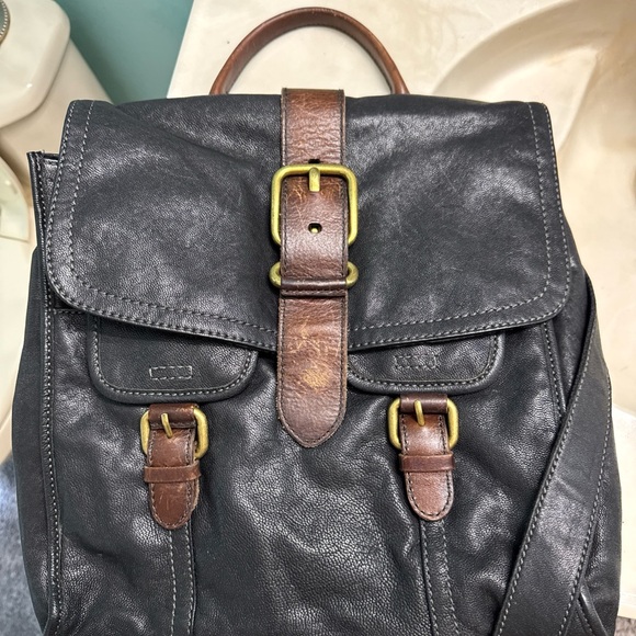 Handbags - Fossil Vintage Black Leather Backpack with Brown Accents
